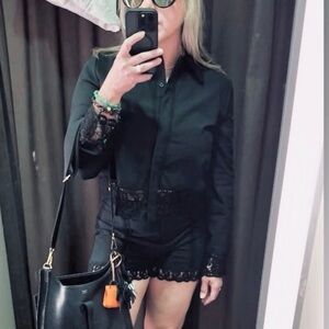 ZARA BLACK CROCHET DETAIL TOP AND SHORTS